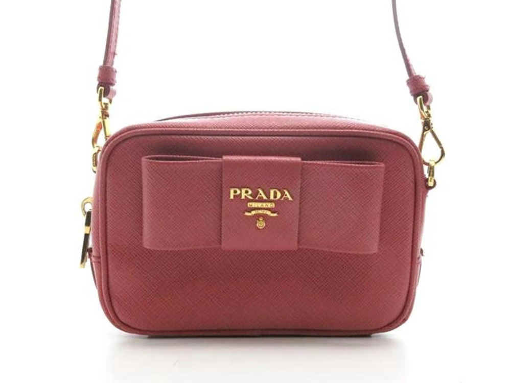 Prada Bag Shoulder Pouch Clutch handle Fiocco Pink Saffiano